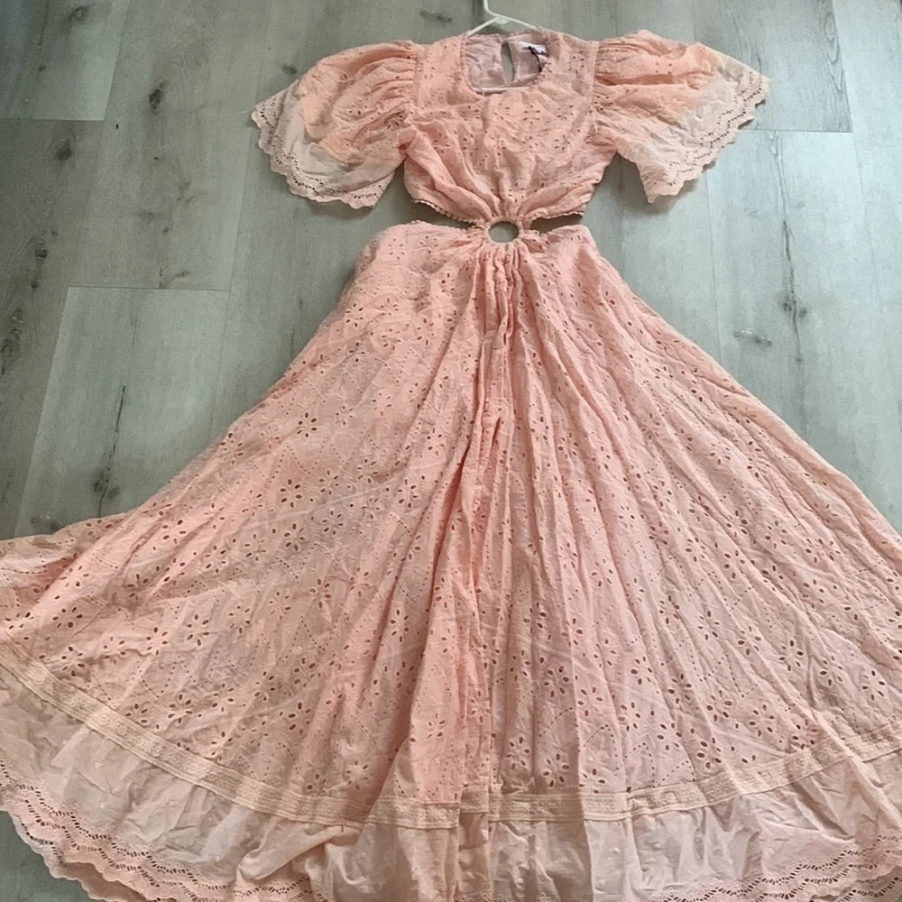 VICI Delilah Eyelet Cutout Maxi Dress Peach Pink Small S NWT boho romantic - Picture 10 of 16